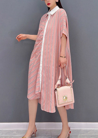 Boutique Red Peter Pan Collar Asymmetrical Striped Dress Short Sleeve