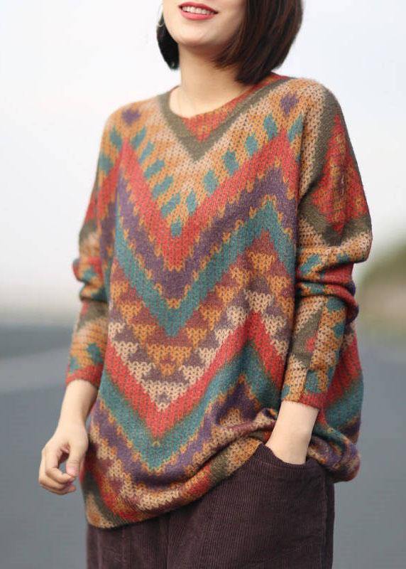 Boutique Striped Print O-neck Retro Fall Sweater