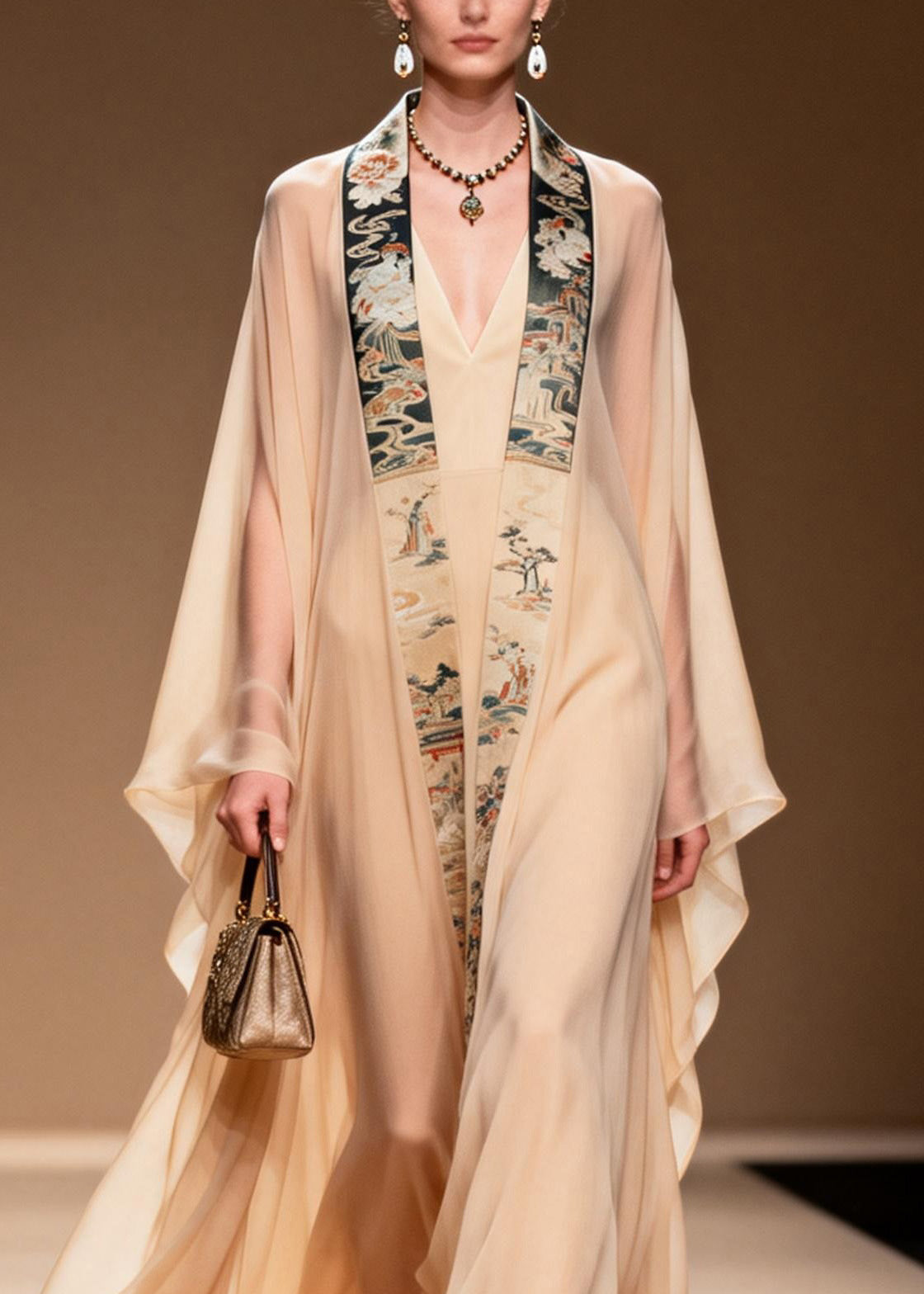 Boutique V Neck Print Patchwork Chiffon Two-piece Set Spring