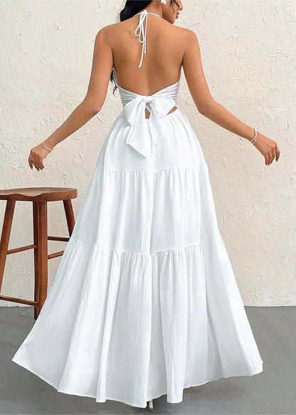 Boutique White Backless Cotton Spaghetti Strap Dress Summer