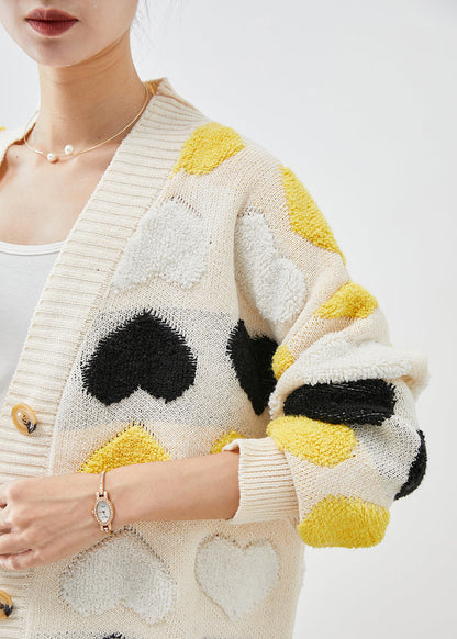 Boutique White Love Jacquard Button Down Knit Cardigan Fall