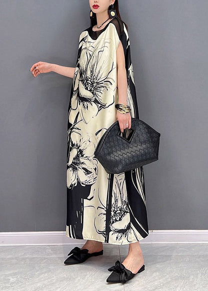 Boutique White O-neck Print Tie Waist Chiffon Dress Short Sleeve