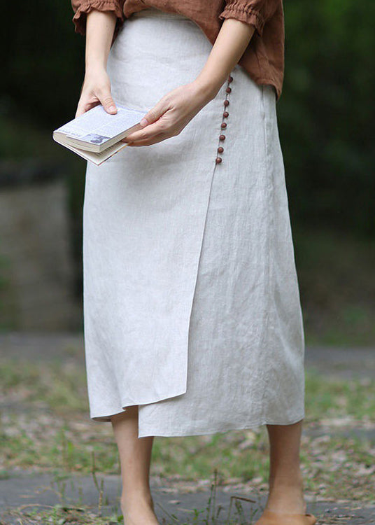 Boutique White Flowers Asymmetrical Design Elastic Waist a Line Skirts Spring