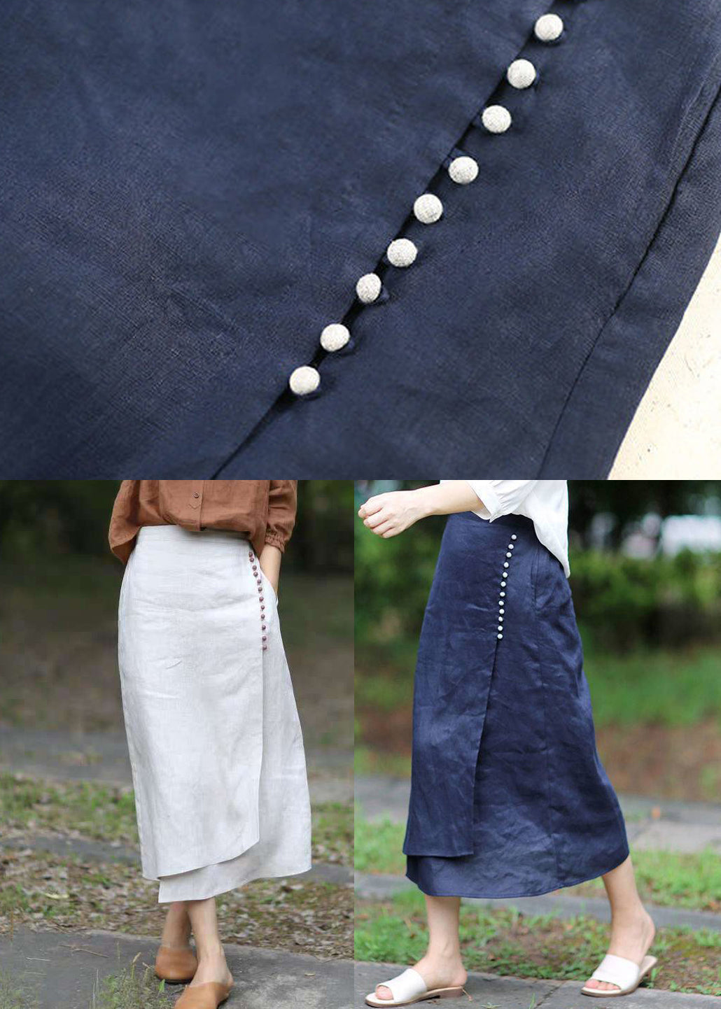 Boutique Green Stripes Asymmetrical Design Elastic Waist a Line Skirts Spring