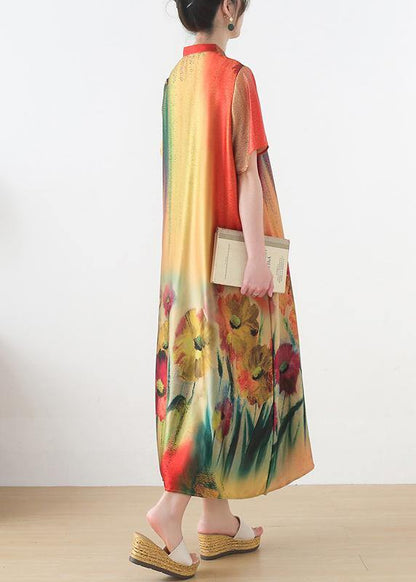 Boutique Yellow Print Loose Maxi Summer Chiffon Dress