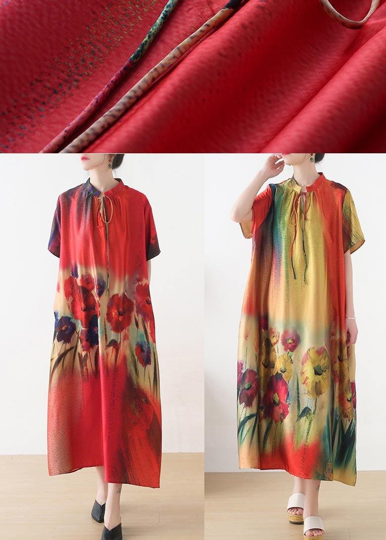 Boutique Yellow Print Loose Maxi Summer Chiffon Dress