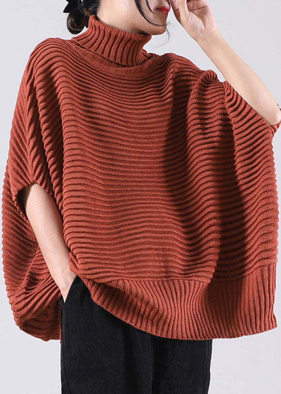 Brick Red Bat Wing Sleeve Knit Sweater Tops Winter