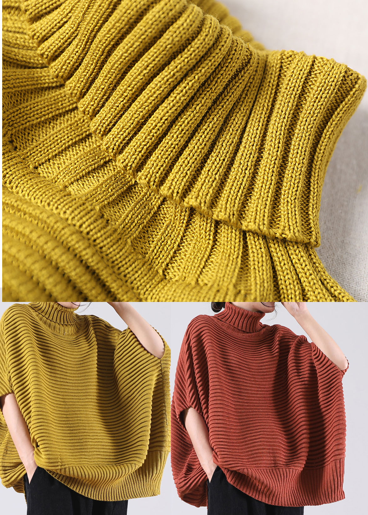 Brick Red Bat Wing Sleeve Knit Sweater Tops Winter
