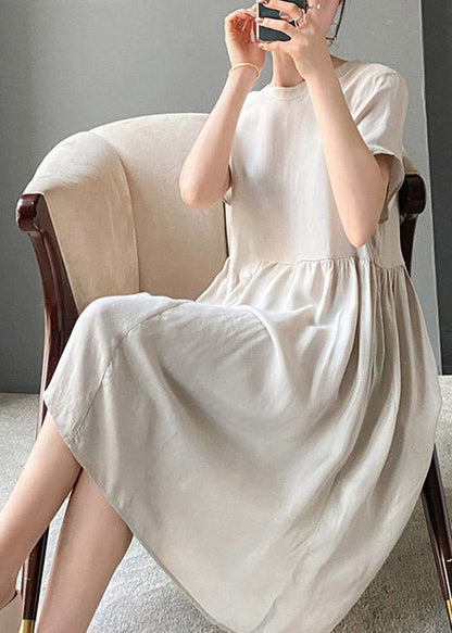 Brief Grey Polka Dots O-neck Patchwork Cotton Blend Dress Short Sleeve