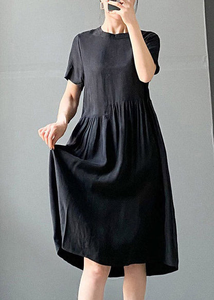 Brief Grey Polka Dots O-neck Patchwork Cotton Blend Dress Short Sleeve