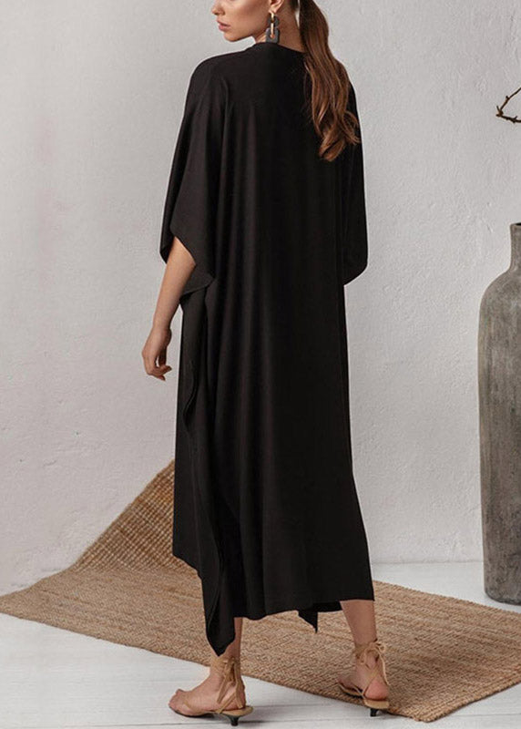 Brief Green V Neck Cozy Kaftan Long Dress Half Sleeve