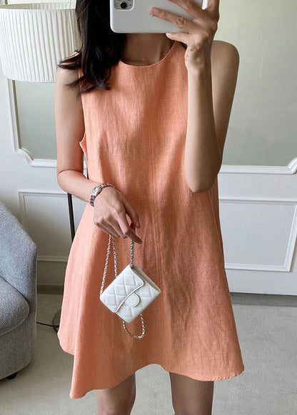 Brief Orange O-neck Patchwork Cozy Mid Dress Summer