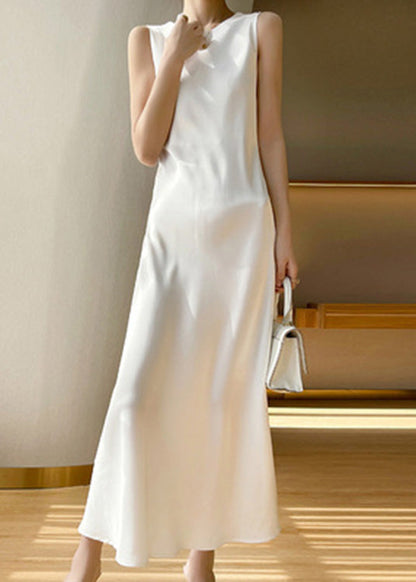 Brief Pink O-neck Silk Vacation Maxi Dresses Sleeveless