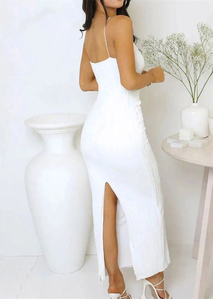 Brief White Patchwork Long Spaghetti Strap Dress Summer