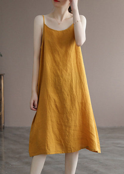 Brief Yellow Slash Neck Spaghetti Strap Dress Sleeveless