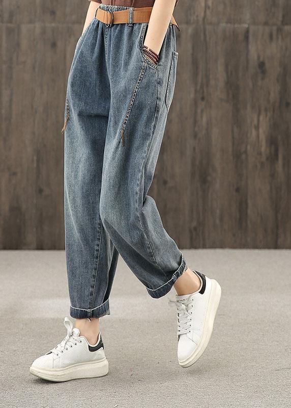 Bright Line Decoration Retro Washed Denim Autumn New Trousers