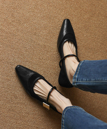 Brown Buckle Strap Splicing Faux Leather Pointed Toe Shoes