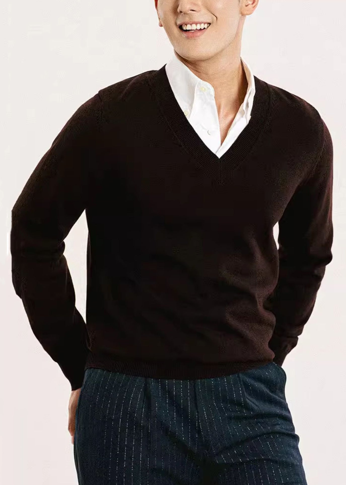 Brown Cozy Knit Sweater Tops V Neck