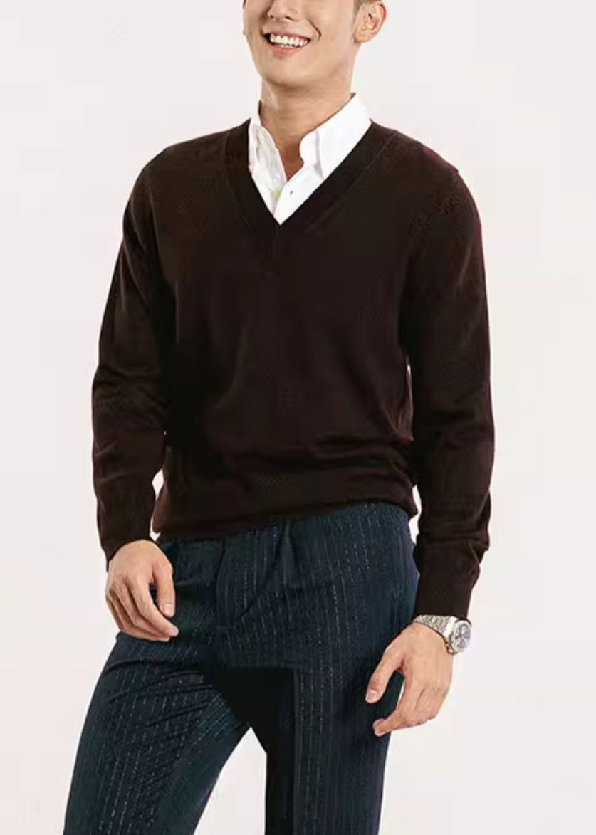 Brown Cozy Knit Sweater Tops V Neck