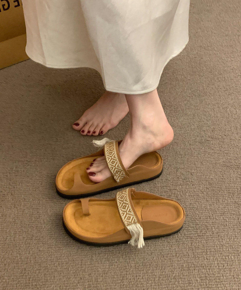 Brown Faux Leather Soft Toed Slippers for Summer