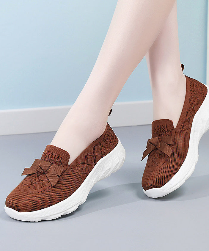 Brown Flat Shoes for Knit Fabric Comfy Flat Shoes