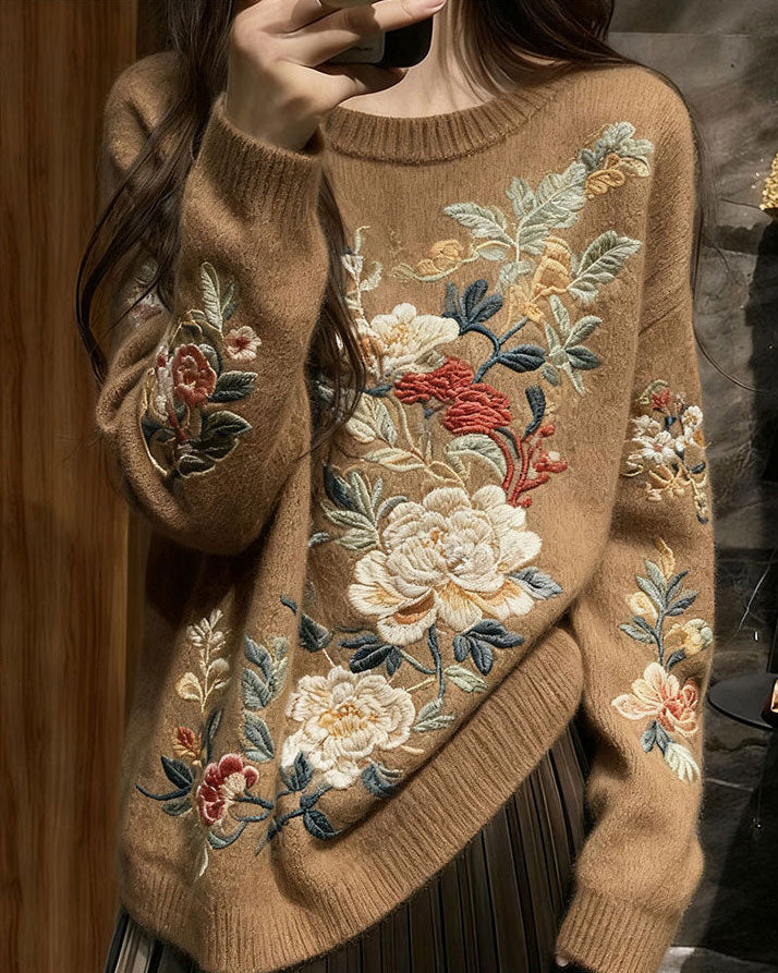 Brown Cozy Knit Knit Sweaters O Neck Spring