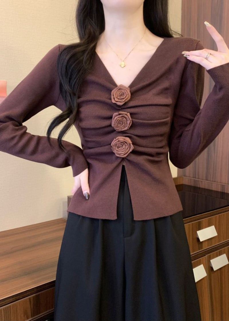 Brown Knit Pullover Side Open Spring