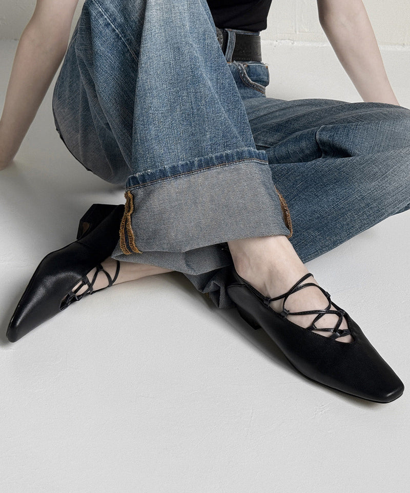 Brown Suede Cross Strap Splicing French Chunky Shoes