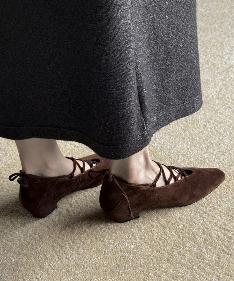 Brown Suede Cross Strap Splicing French Chunky Shoes