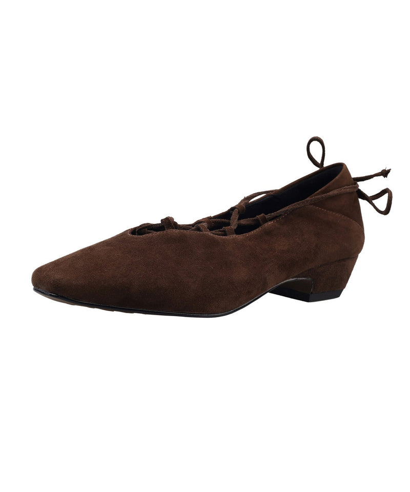 Brown Suede Cross Strap Splicing French Chunky Shoes