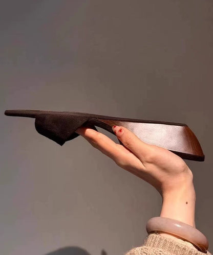 Brown Wedge Suede Splicing Slide Sandals Peep Toe