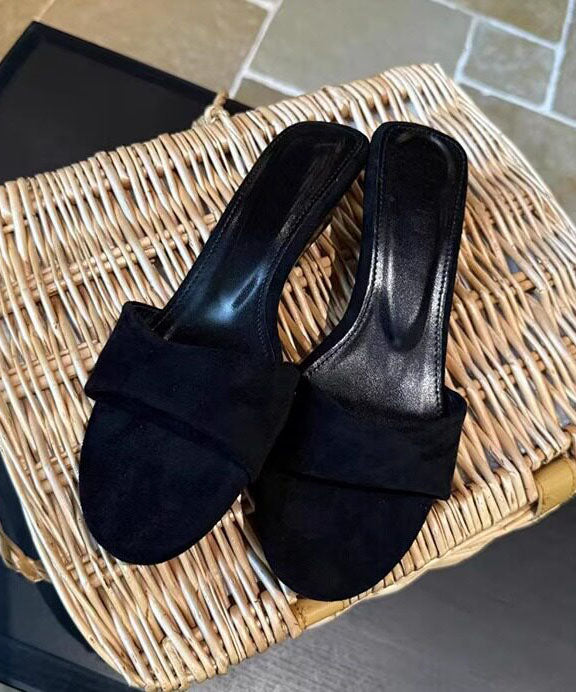 Brown Wedge Suede Splicing Slide Sandals Peep Toe
