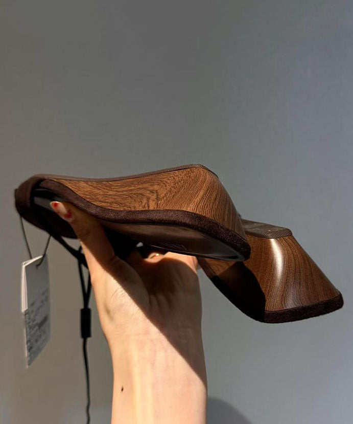 Brown Wedge Suede Splicing Slide Sandals Peep Toe