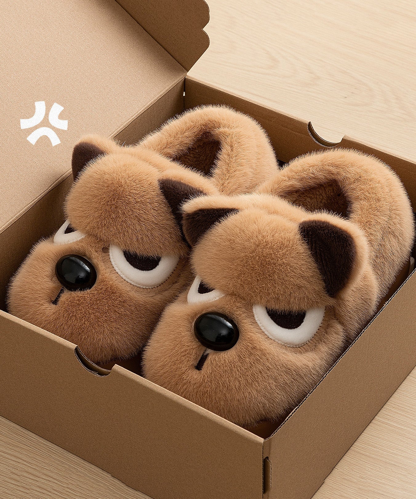 Brown Splicing Cartoon Fuzzy Fur Flat Feet Shoes