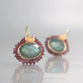 Vintage Inlaid Green & Red Stone Earrings