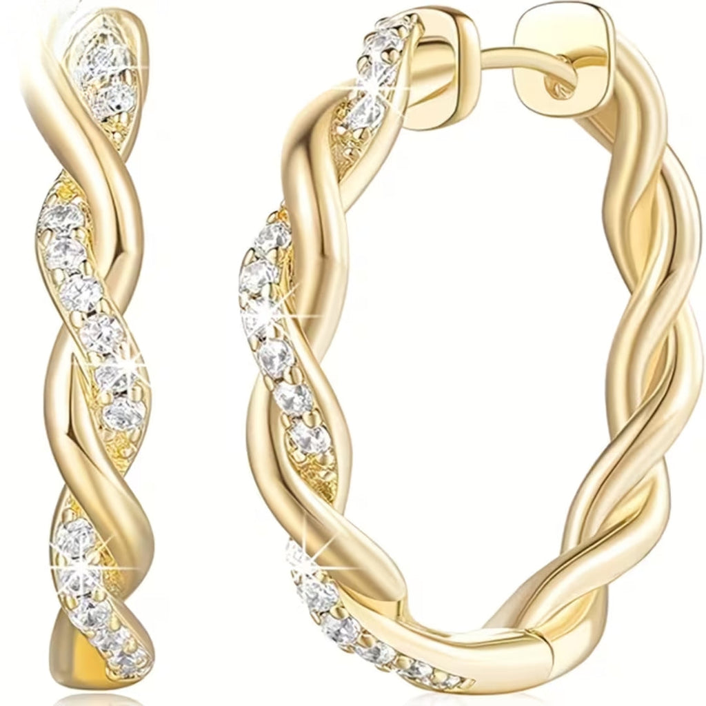 Gold Twisted Crystal Hoop Earrings