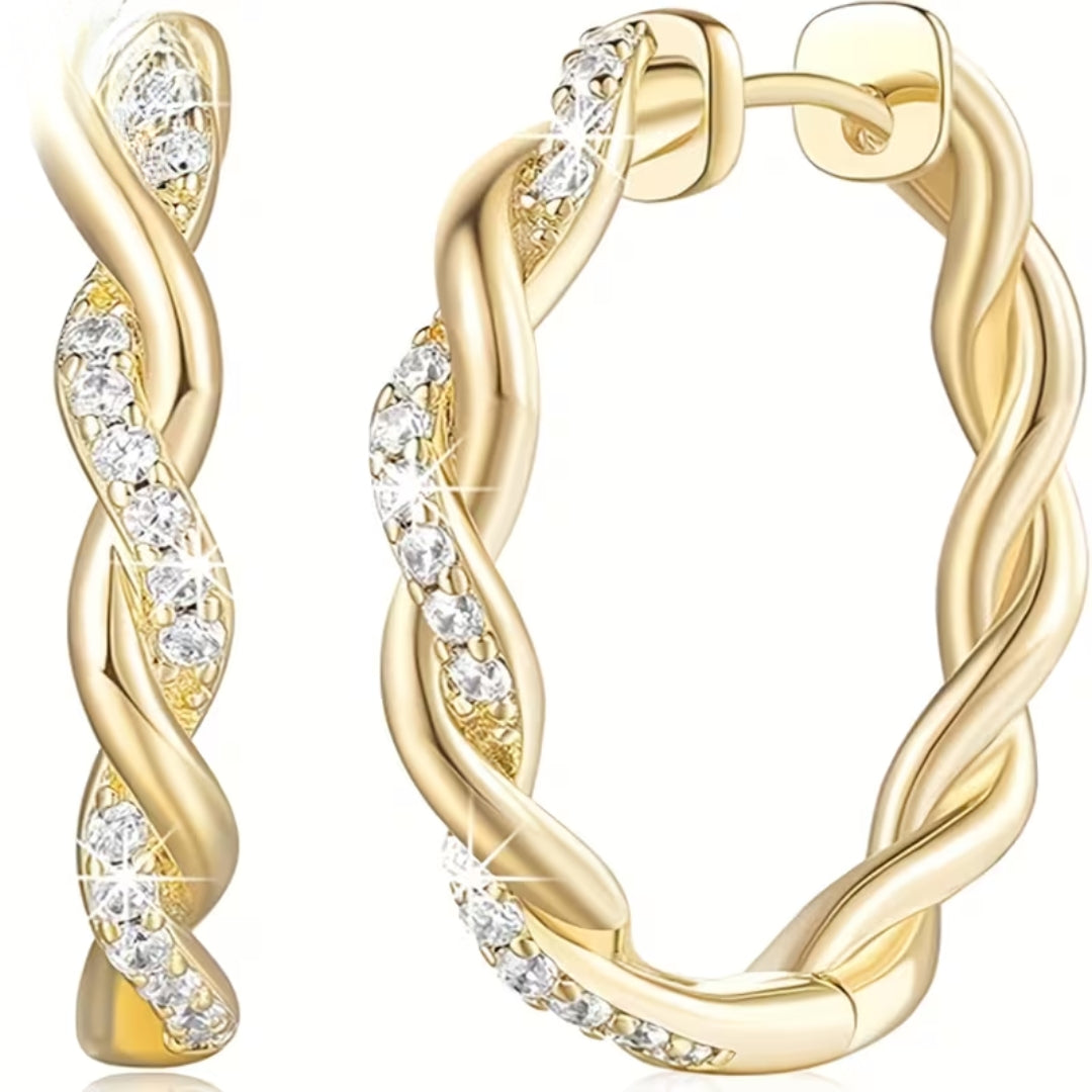 Gold Twisted Crystal Hoop Earrings