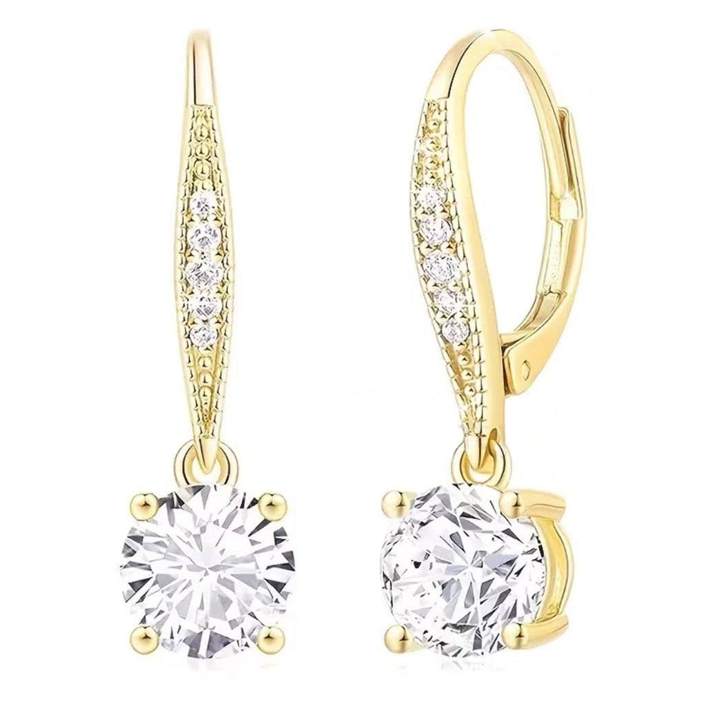 Crystal Rounded Dangle Gold Earrings