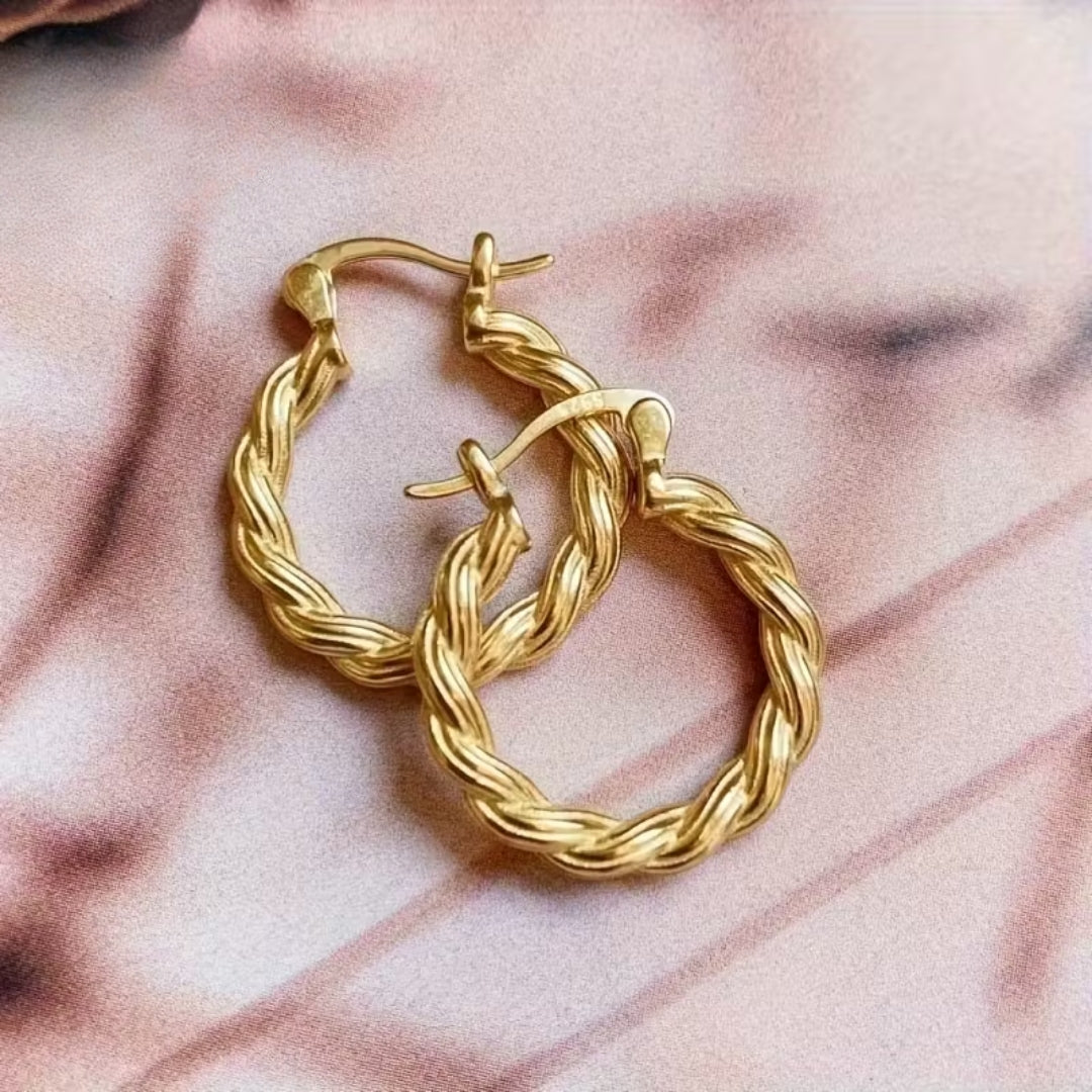 Boho Braided Gold Hoop Earrings