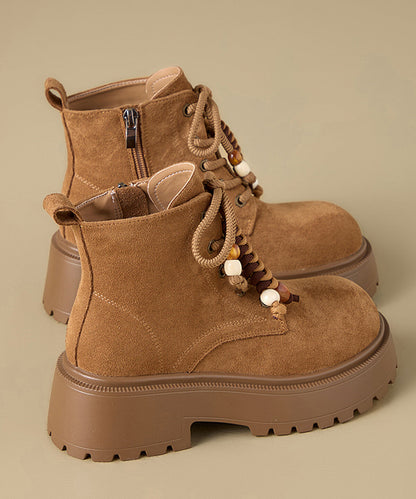 Camel Boots Platform Suede Splicing Lace Up