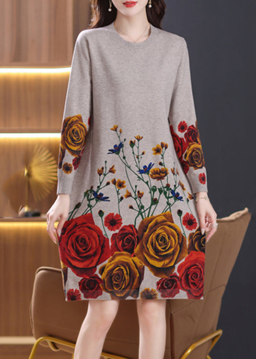 Camel Side Open Cozy Wool Knit Dress O-neck Spring