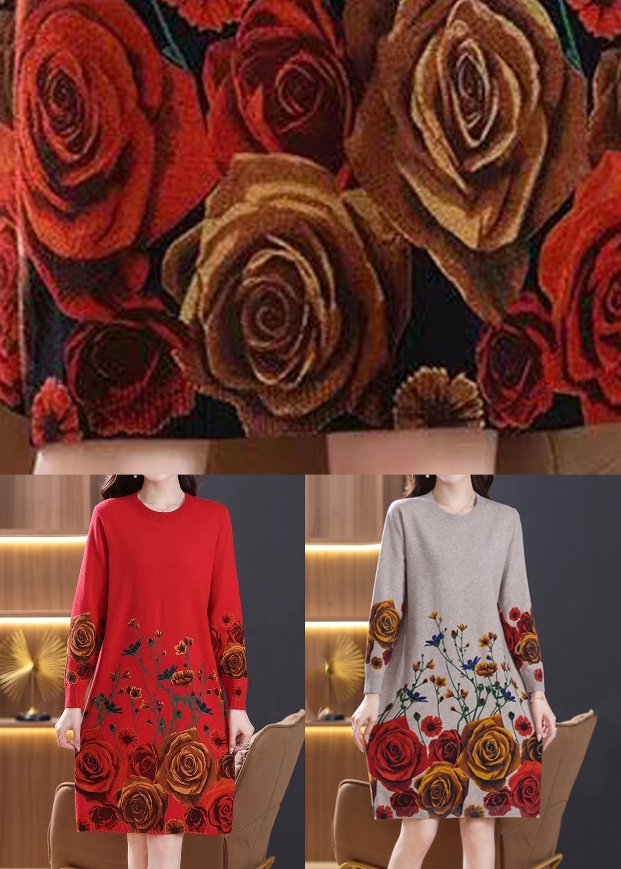 Camel Side Open Cozy Wool Knit Dress O-neck Spring