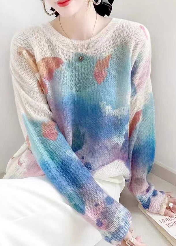 Apricot Print Patchwork Cozy Knit Top Long Sleeve