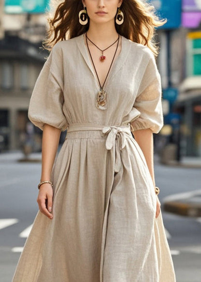 Apricot Tie Waist Exra Large Hem Cotton Dress Summer
