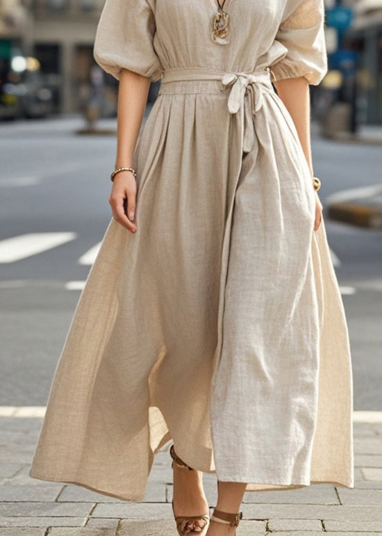 Apricot Tie Waist Exra Large Hem Cotton Dress Summer