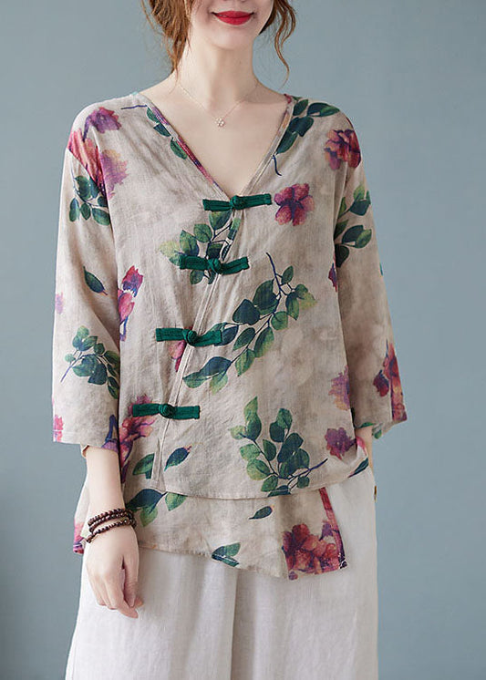 Apricot V Neck Print Shirts Half Sleeve