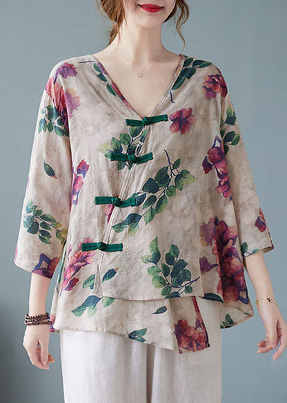 Brown Dragon V Neck Print Shirts Half Sleeve