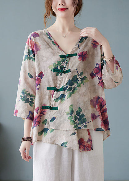 Brown Dragon V Neck Print Shirts Half Sleeve