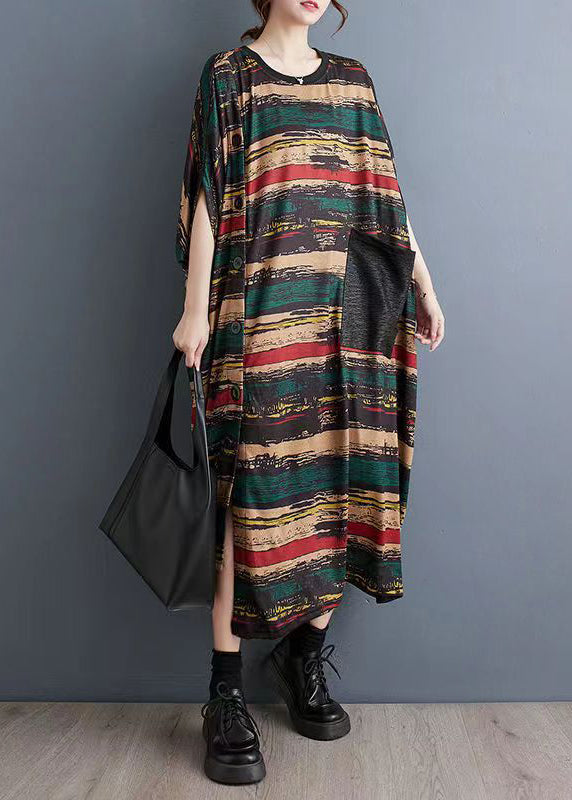Asymmetrical Striped Pockets Long Dress Summer