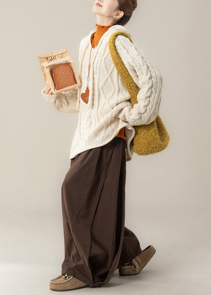 Beige Hooded Knit Sweaters Three Pieces Set Spring